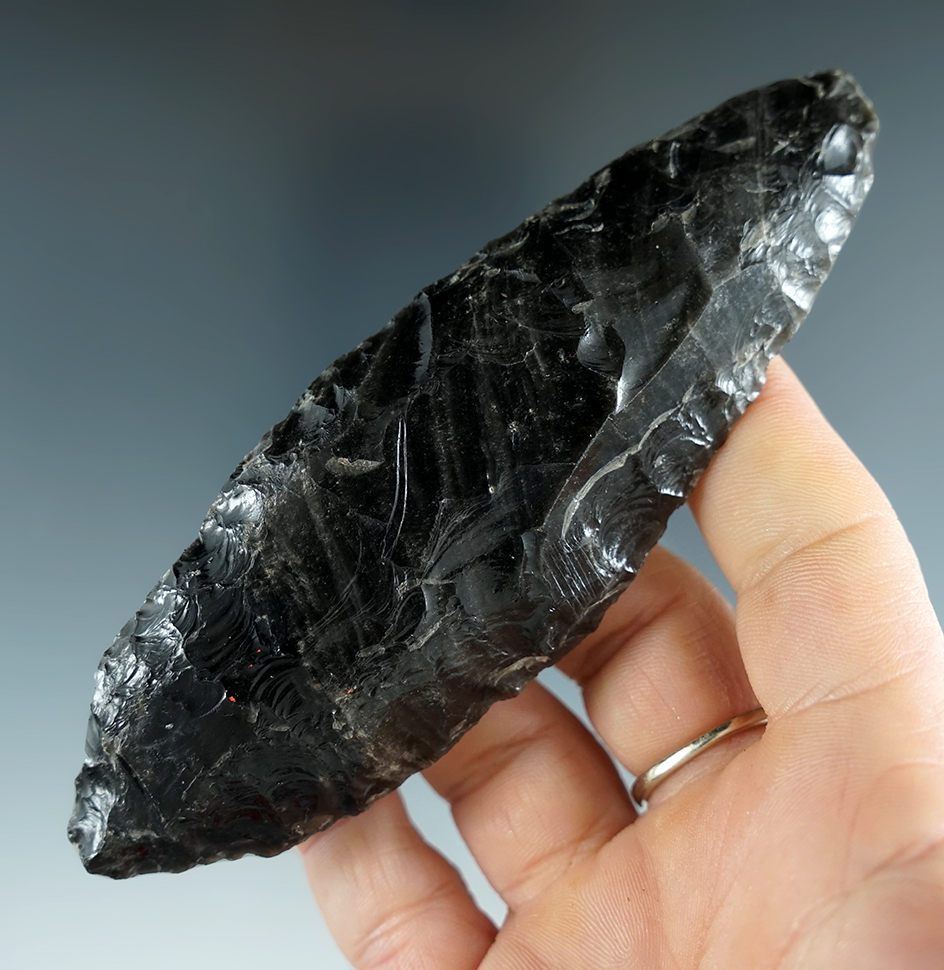 4 11/16" Desert Knife with a chisel tip and a ground stem made from obsidian - southeast Oregon.