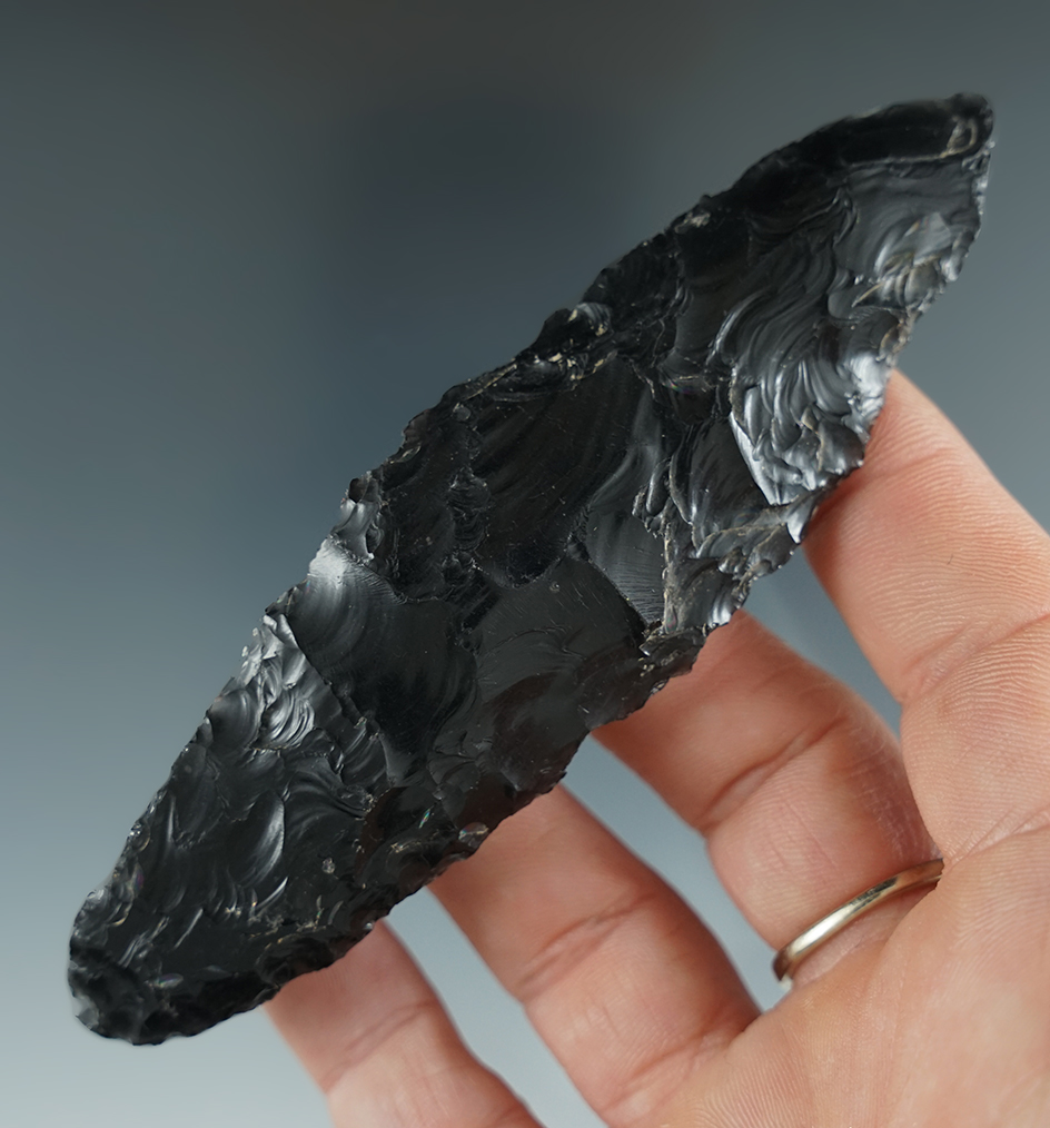 4 7/16" obsidian Paleo Haskett found near Little Silver Springs, Oregon by John McDaniels.