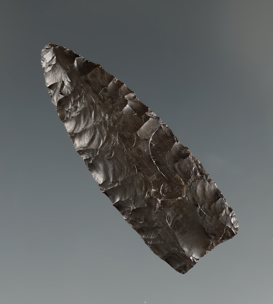 Pictured! 1 7/16" Paleo Midland point found  1 mile east of Crump Lake, Lake Co., OR. Motley COA.