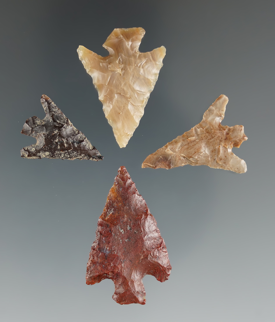 Set of four Columbia Plateau points found near the Columbia River, Vantage Washington.