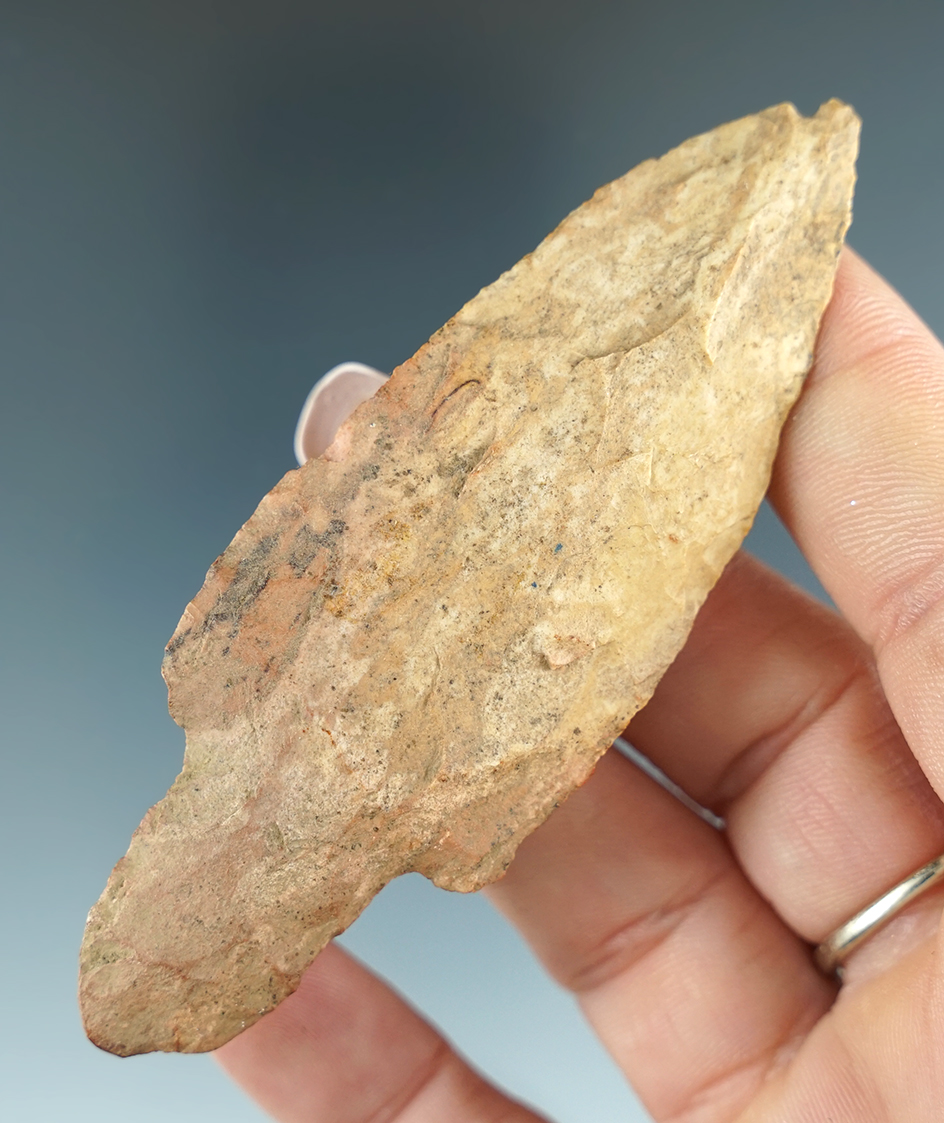 Ex. Perino!  3 1/2" narrow stem Adena made from attractive mottled material found in Tennessee.