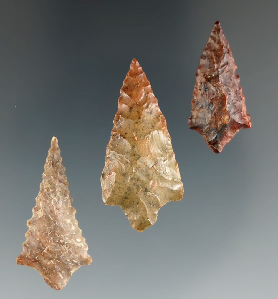 Set of three Rabbit Island points found near the Quilomene Bar, Columbia River, Washington.