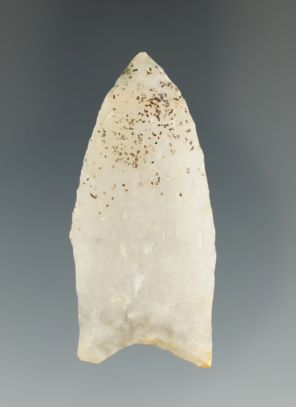 Well flaked 2 1/16" Paleo point made from beautiful semi-translucent material found in Illinois.