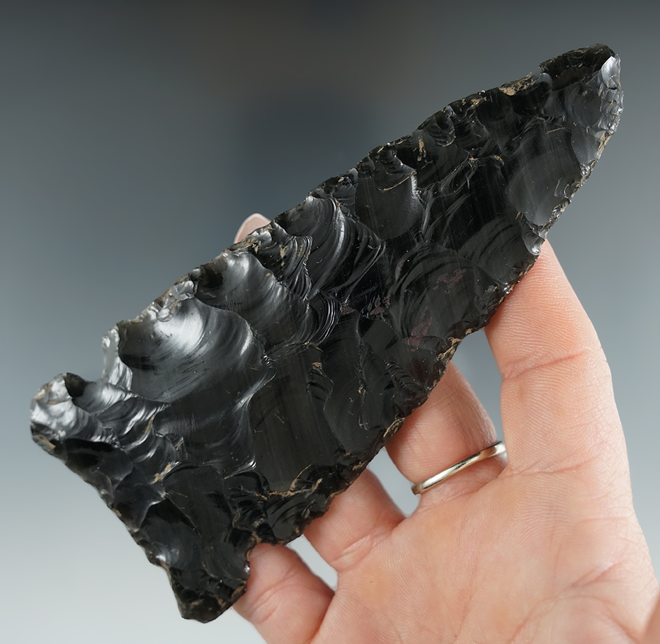 Sale highlight! 5 1/16" Northern Side Notch Knife made from obsidian found in Oregon.