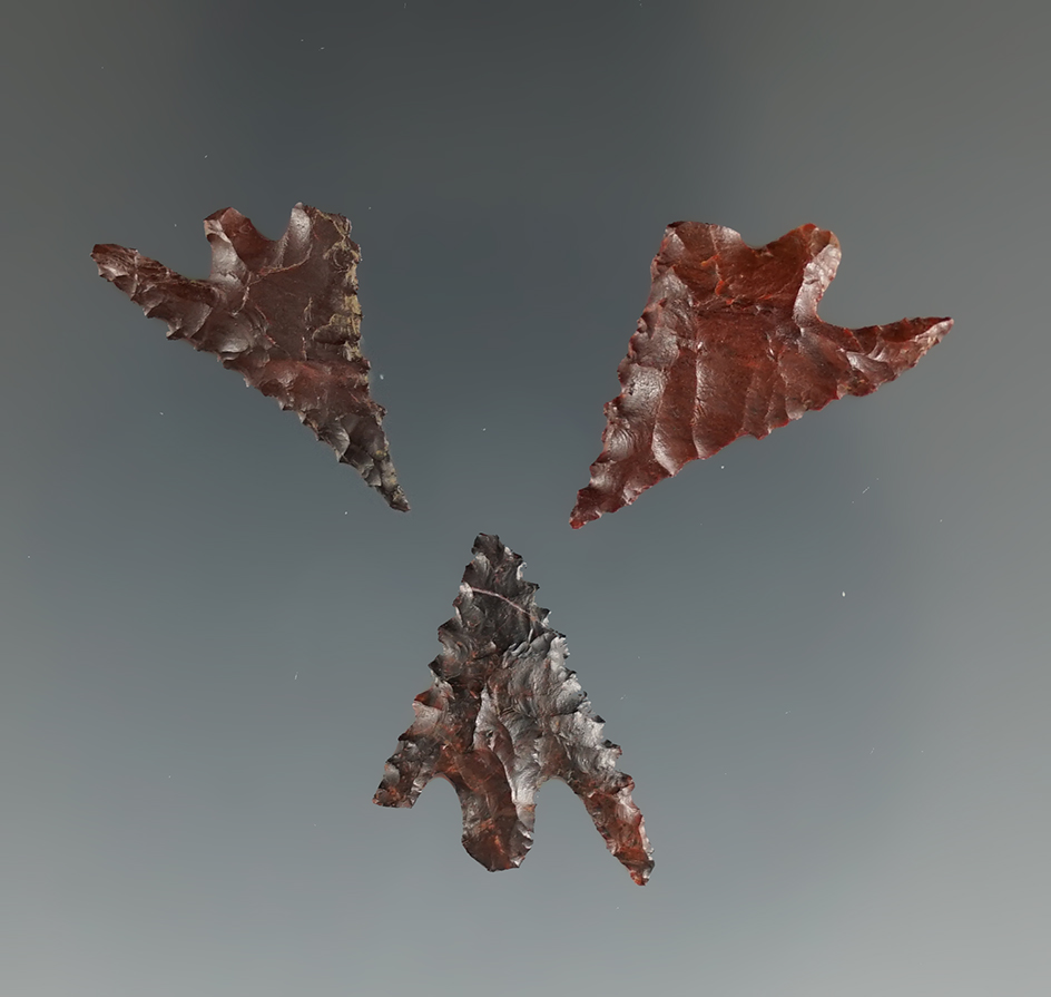 Set of three Gunther points made from Jasper found in Oregon, largest is 1". Ex. Jim Hogue