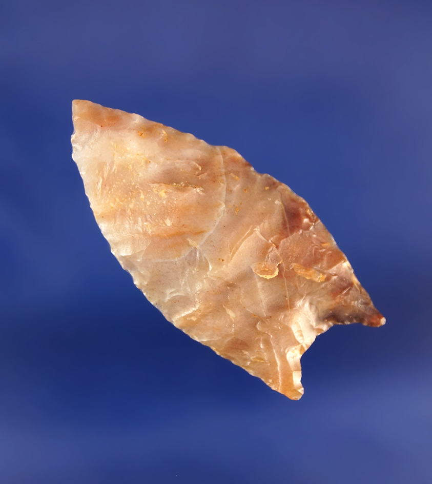 Excellent style, flaking, color on this 1 1/2" Concave Base dart point - Columbia River.