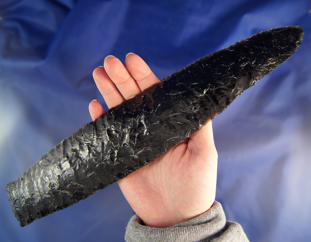 SALE HIGHLIGHT! Massive 11 7/8" Obsidian Blade - Ft. Rock, Oregon. Minor RS to tip and glued break