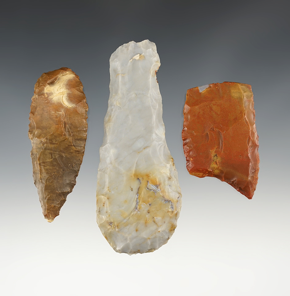 Set of 3 Ohio Knives, one is Uniface  Largest is 3 3/4".