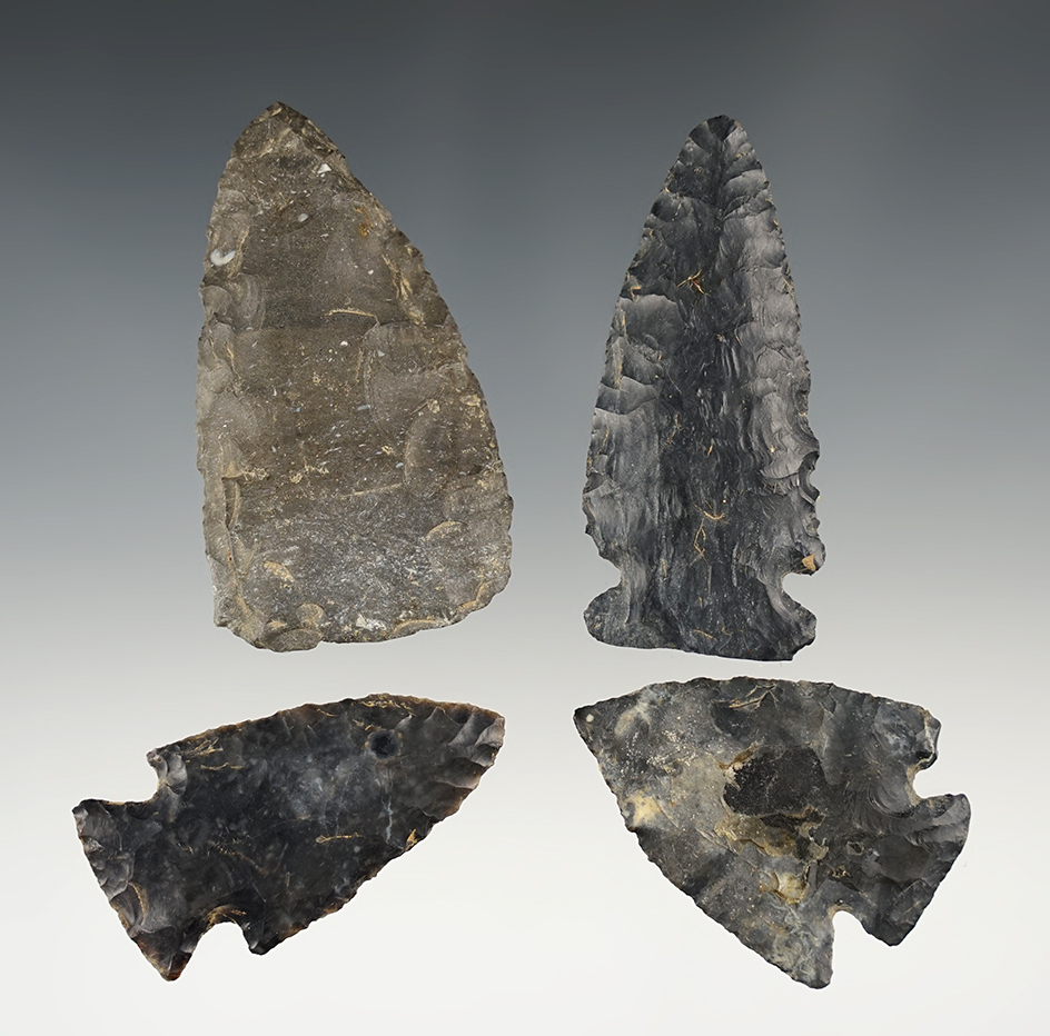 Set of 4 nicely made Coshocton points - Ohio.