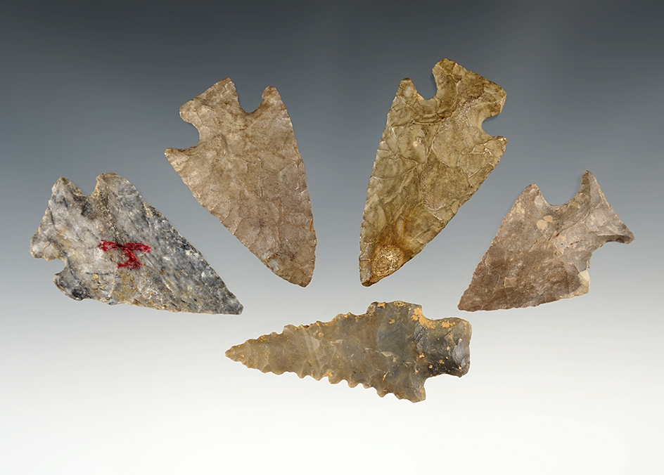 Set of 5 nice Ohio/Indiana points. Largest is 2 1/4".