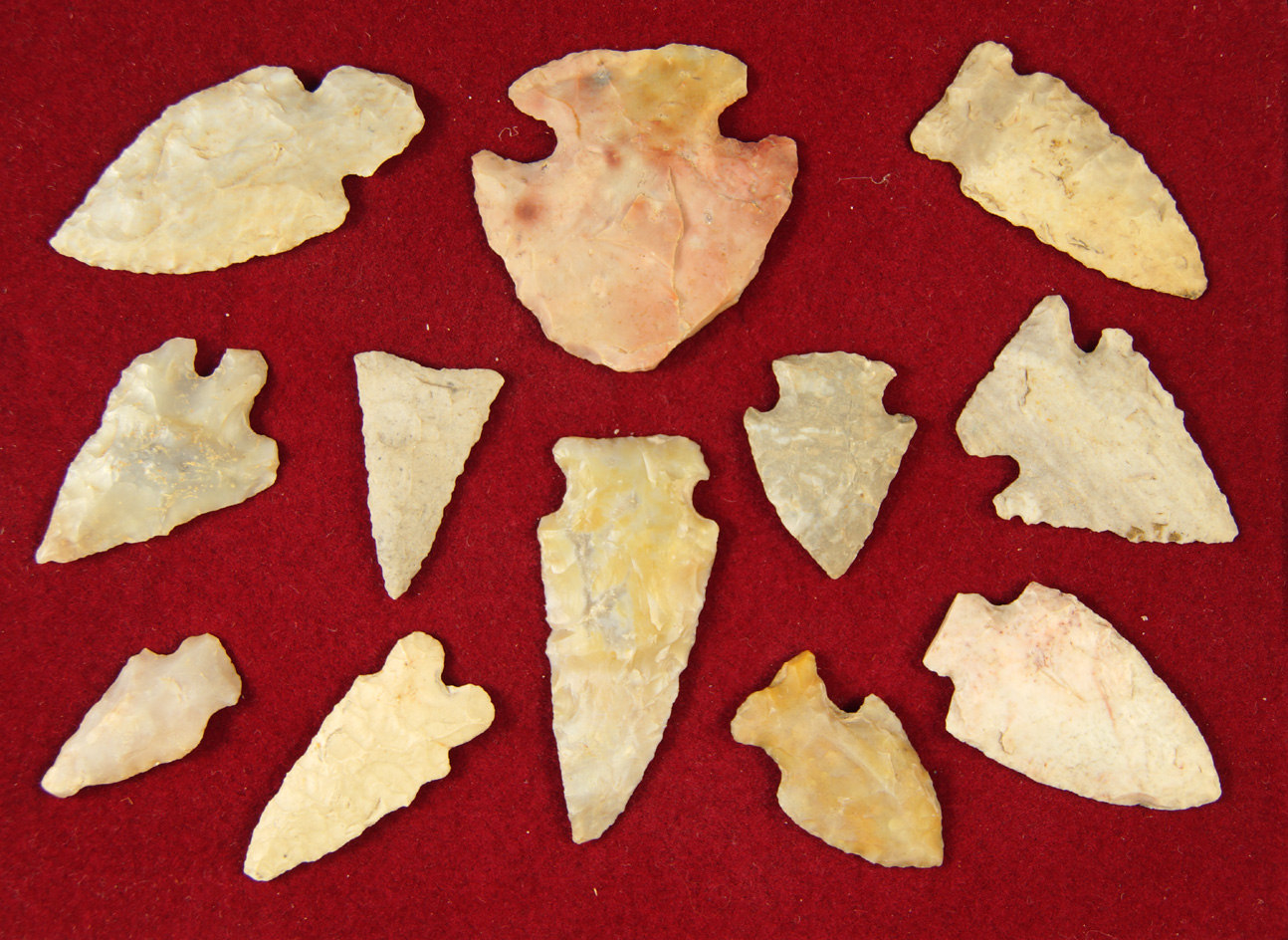 Group of 12 Arrowheads all found in Central Ohio, largest is 2 3/8".