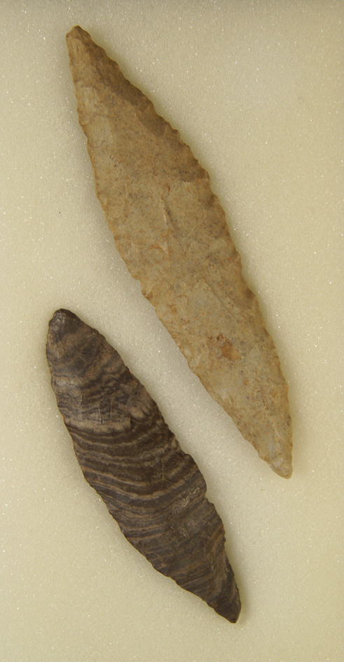 Pair of Early Archaic Bi-point Knives found in Ohio. Largest is 4 3/8".