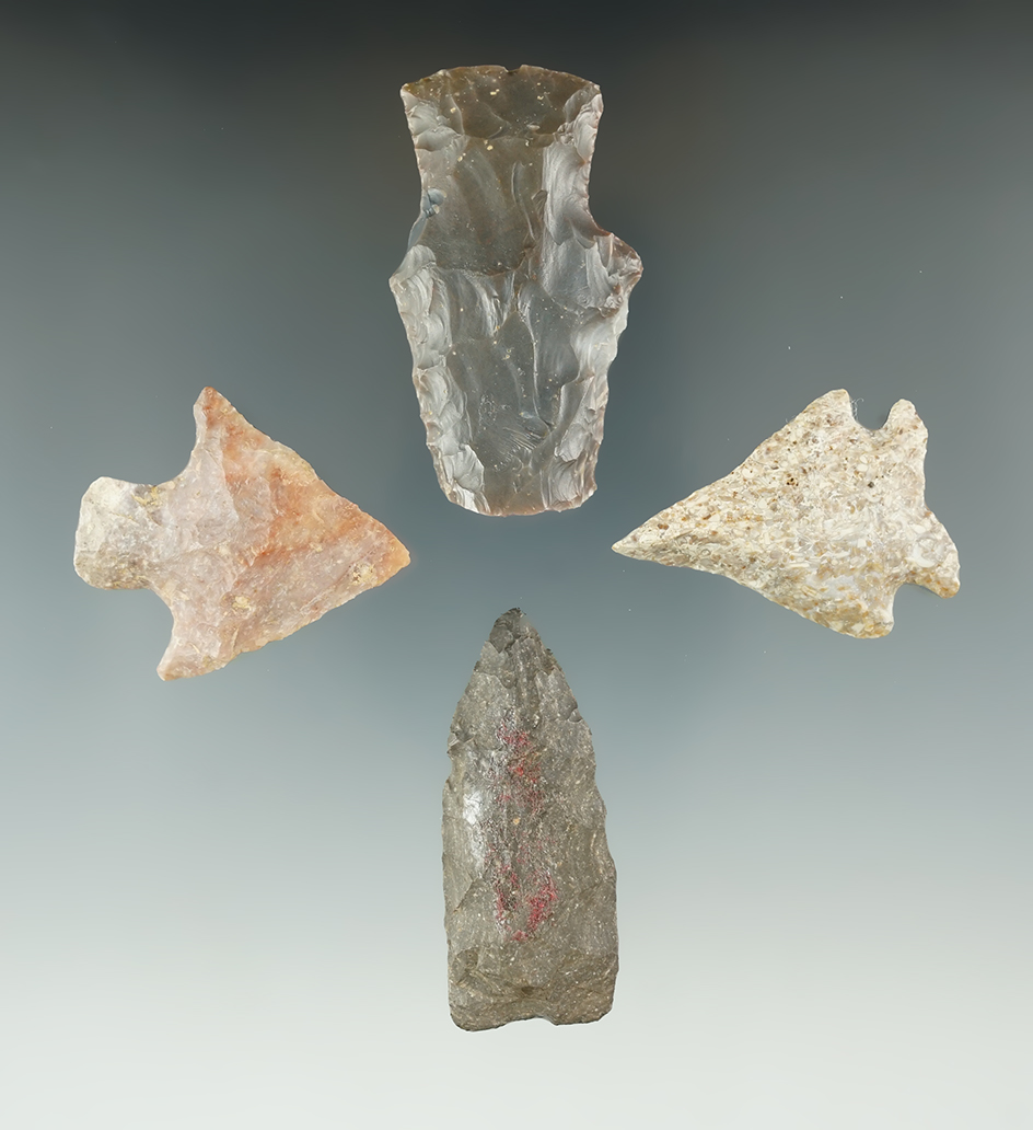 Set of 4 Assorted Arrowheads found in Kentucky, largest is 2 3/16".