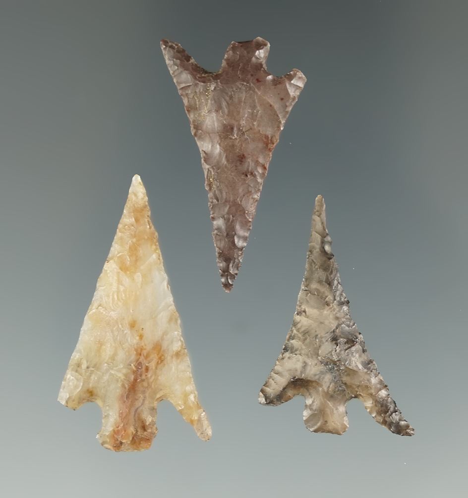 Set of 3 nice Columbia Plateau Points found near the Columbia River, largest is 1 5/16".