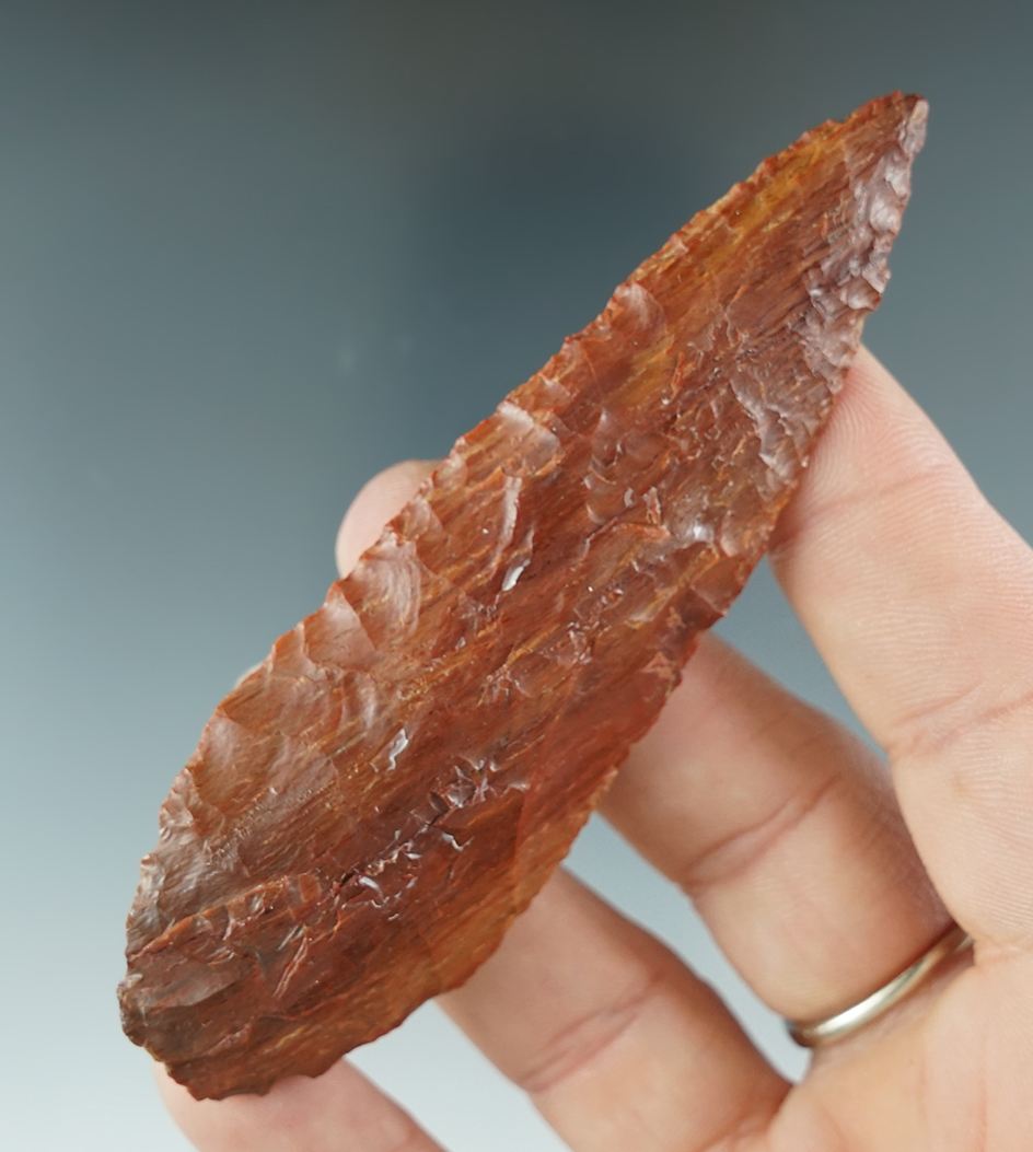 Beautifully flaked 3 3/4" Columbia River Blade made from red Jasper, found in the 1950's.
