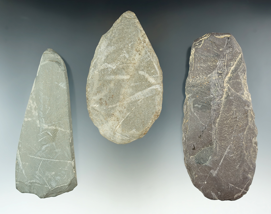 Set of 3 Slate Preforms including a 4" Pendant Preform found in Huron Co., Ohio. COA