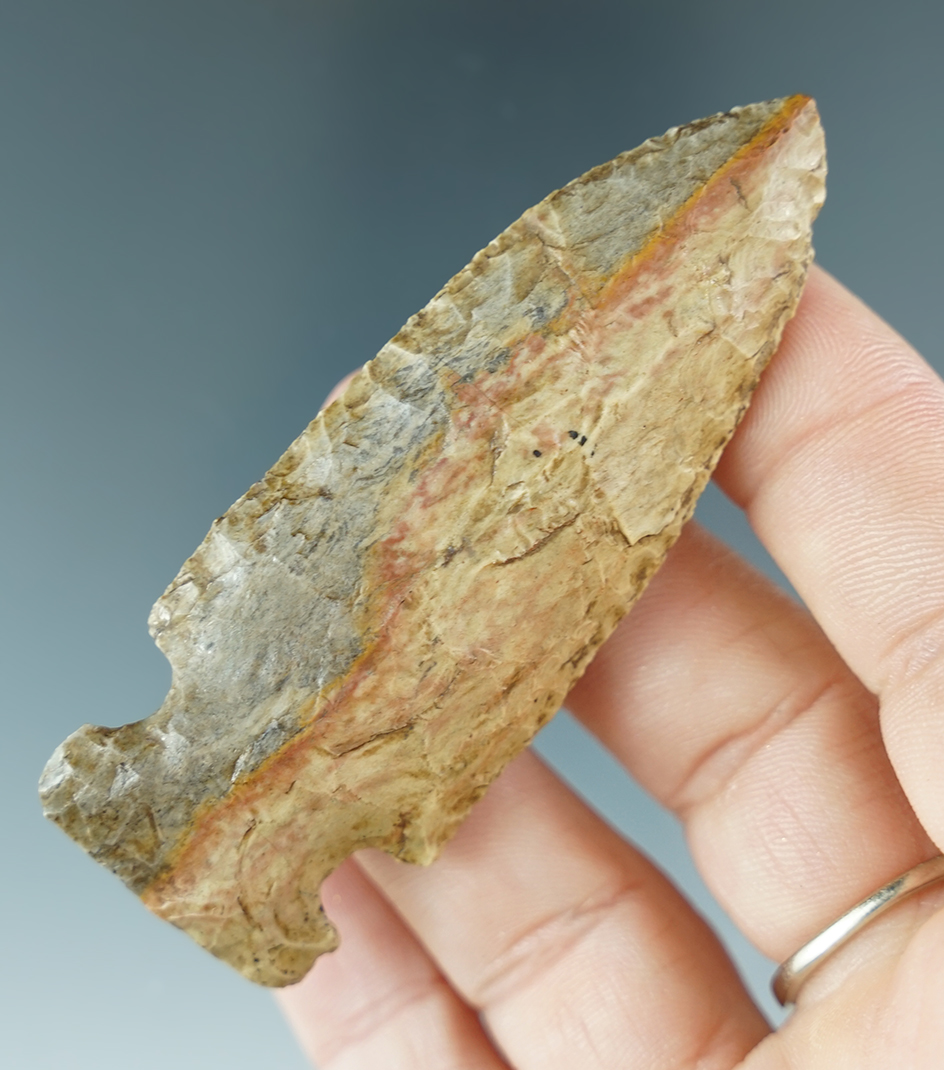 2 15/16" Classic Archaic Sidenotch made from Plum Run Flint. Found in Indiana.