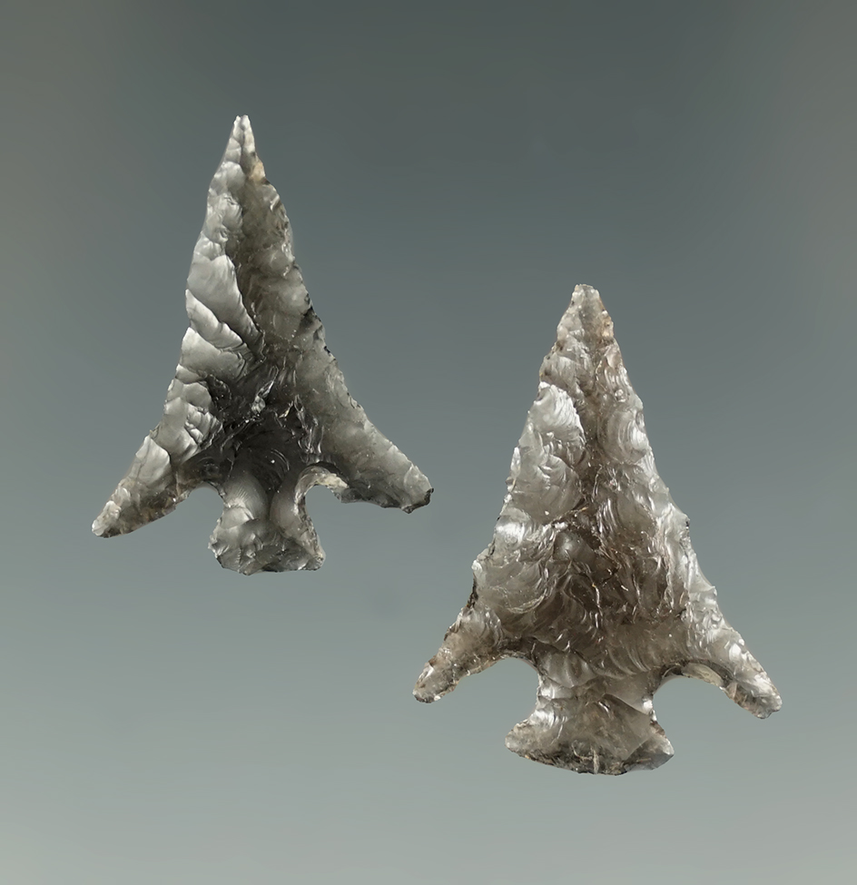Pair of Columbia Plateau Points made from translucent Obsidian, Malheur Co., Oregon.