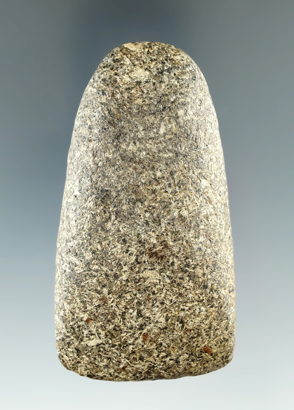 3 1/4" Hardstone Celt made from speckled granite found in Licking Co., Ohio. Ex. Gilbert Dilley