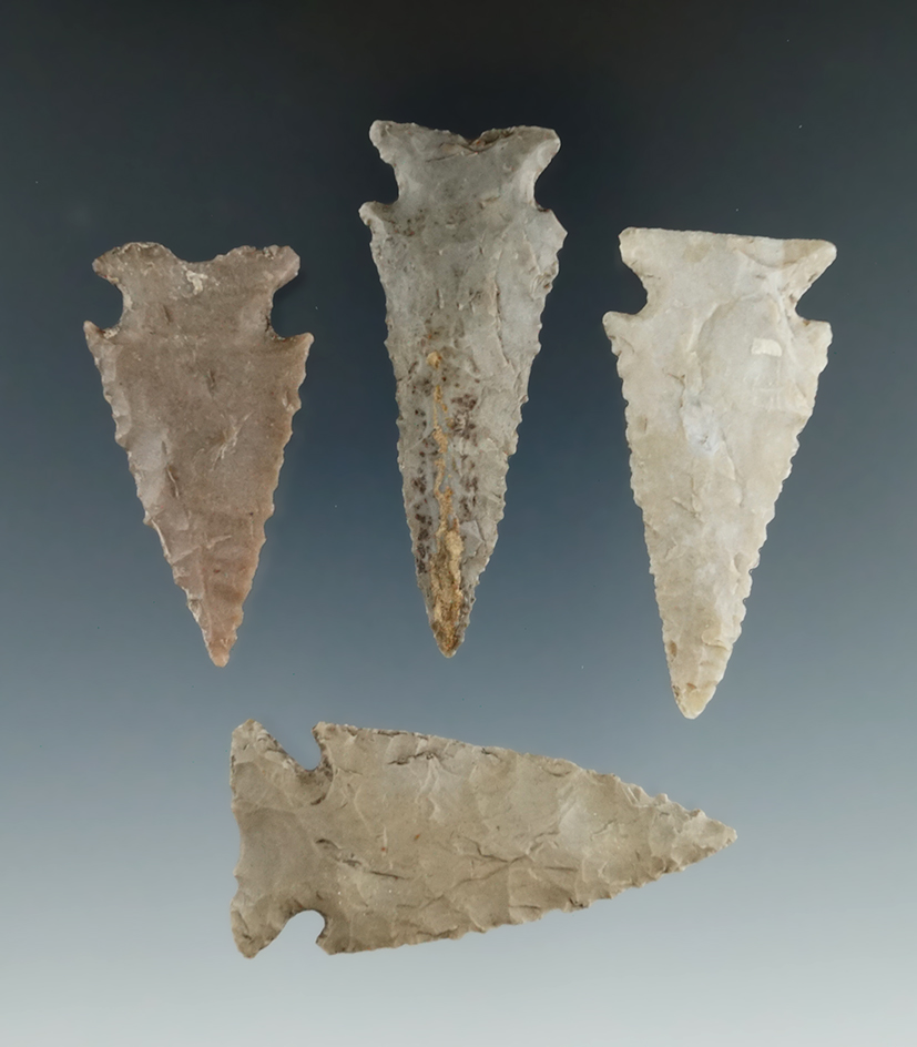 Ex. Museum! Nice set of four ends or points found in Texas, largest is 2 1/4".