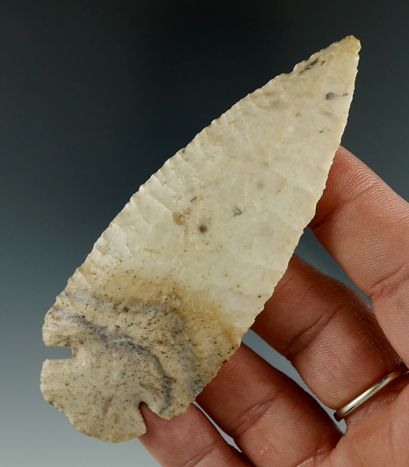 3 11/16" Burlington chert Dovetail with nice color pattern found in Clark Co., Missouri. Davis COA.