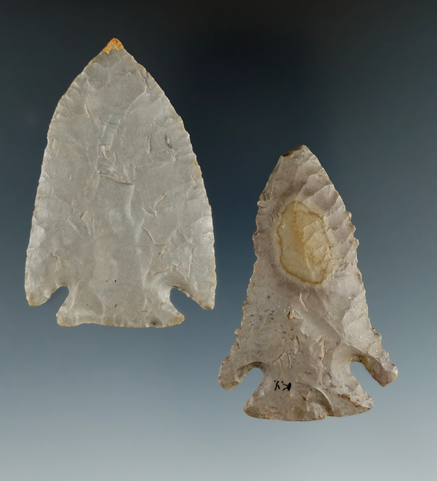 Ex. Museum! 2 Pinetree points found in Kentucky, one has very minor restoration to the end of tip.