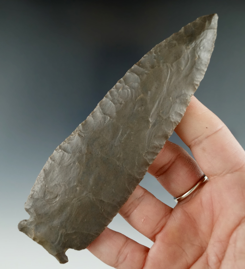 5 3/16" Benton made from Hornstone found in Tennessee. Comes with a Bennett COA.