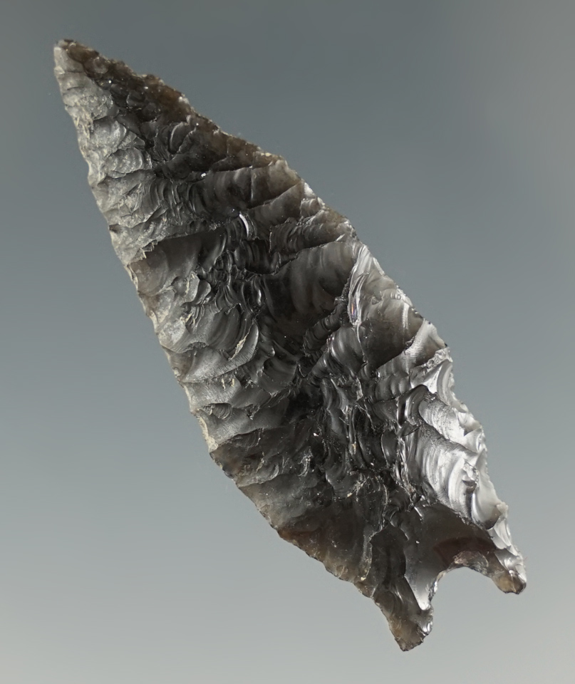 2 1/16" Pinto Basin Sloping Shoulder - Obsidian. Found in Warner Canyon, Oregon. Pictured!