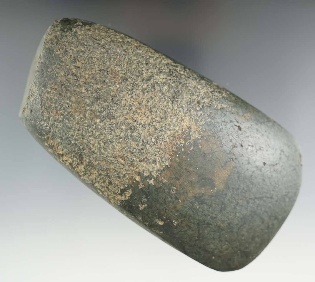 4 7/8" Black Diorite Celt with a sharp highly polished bit found in Pickaway Co., Ohio. Ex. Hooks.