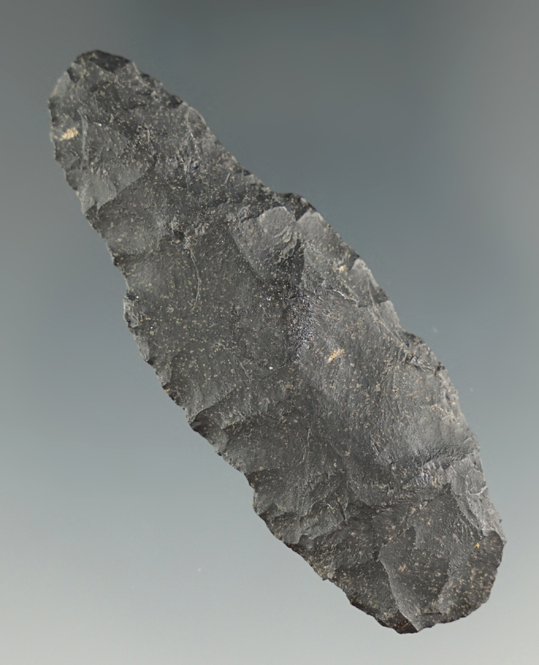 2 7/16" Paleo Lind Coulee with a blunt tip, made from Basalt. Found near Christmas Valley, Oregon