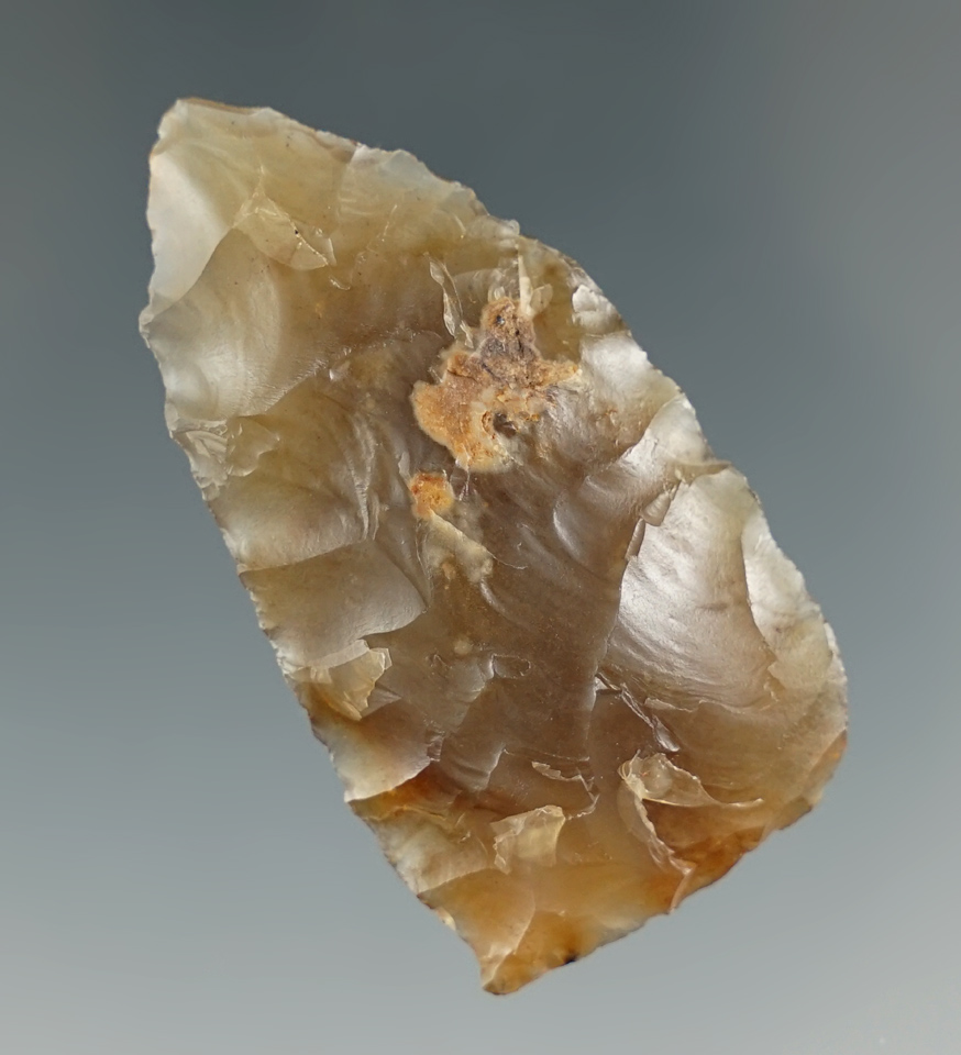 2 13/16" Paleo/Cody Complex Knife made from Moss Agate. Found near the Columbia River, Wa.