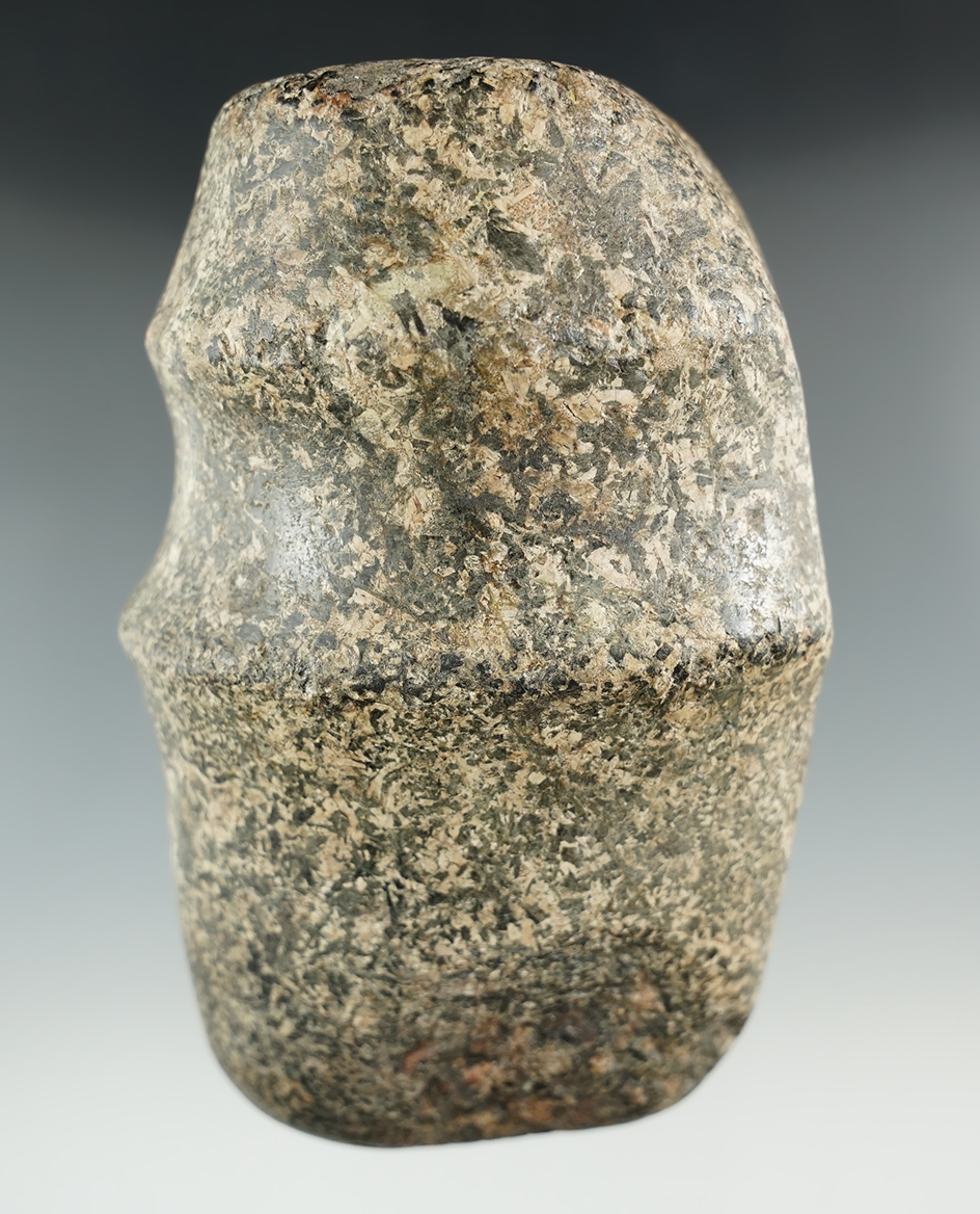 5" long 3/4 grooved Axe - rounded-over bit area indicates it was being used as a hammerstone.