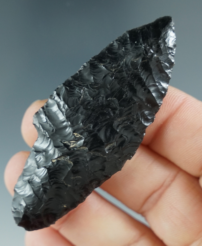 2 5/8" Obsidian Paleo Lind Coulee - nicely flaked. Found near Steen Mountain, Oregon. Pictured!