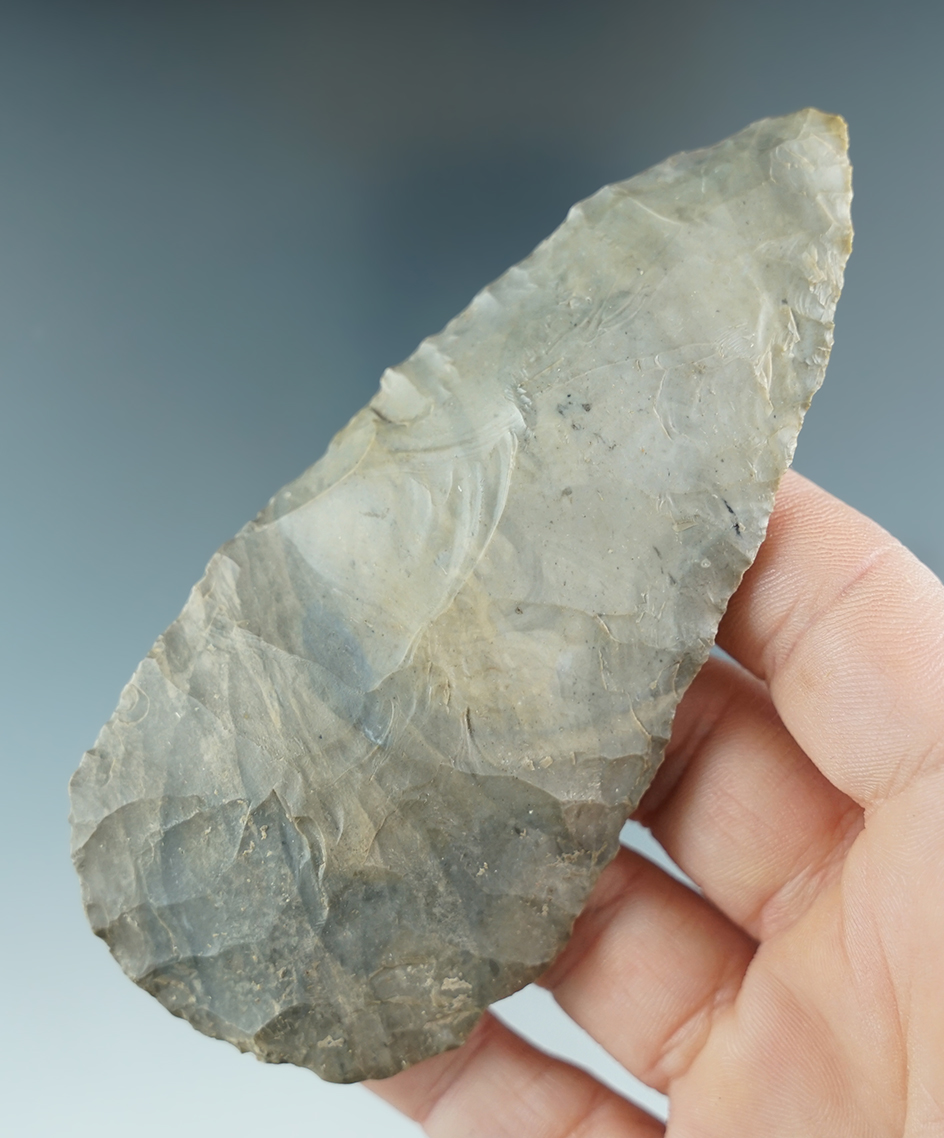 4 3/16" Cobden chert Blade found in Illinois. Comes with a Davis COA.