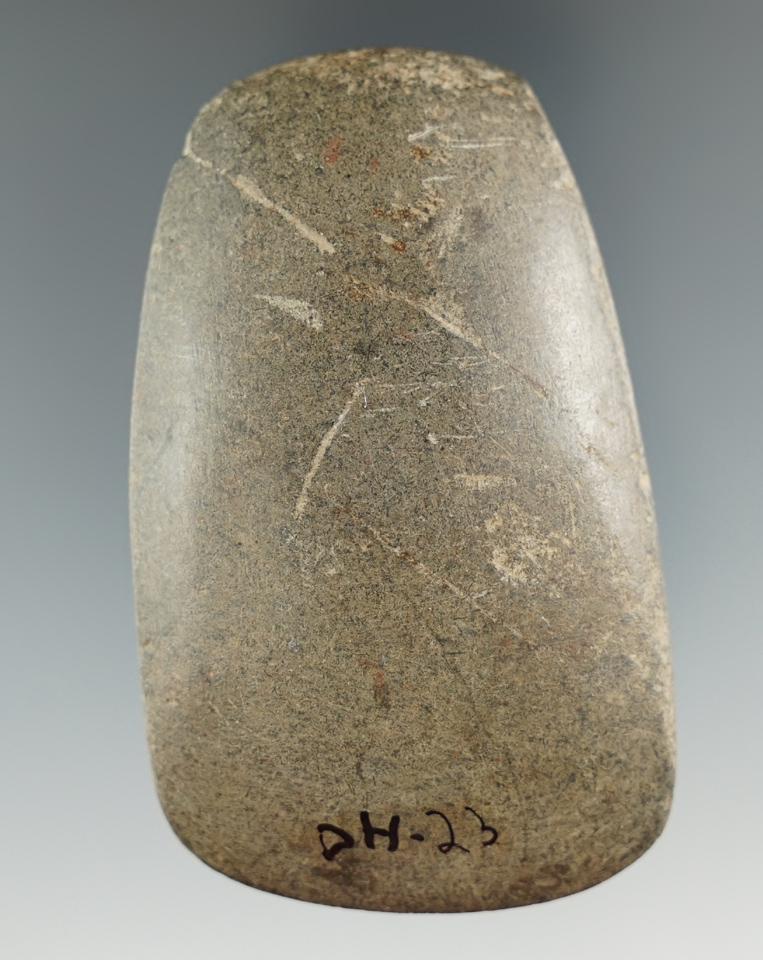 Very finely made 2 7/8" Adena Celt that is well polished with a perfect bit. Paulding Co., Ohio.