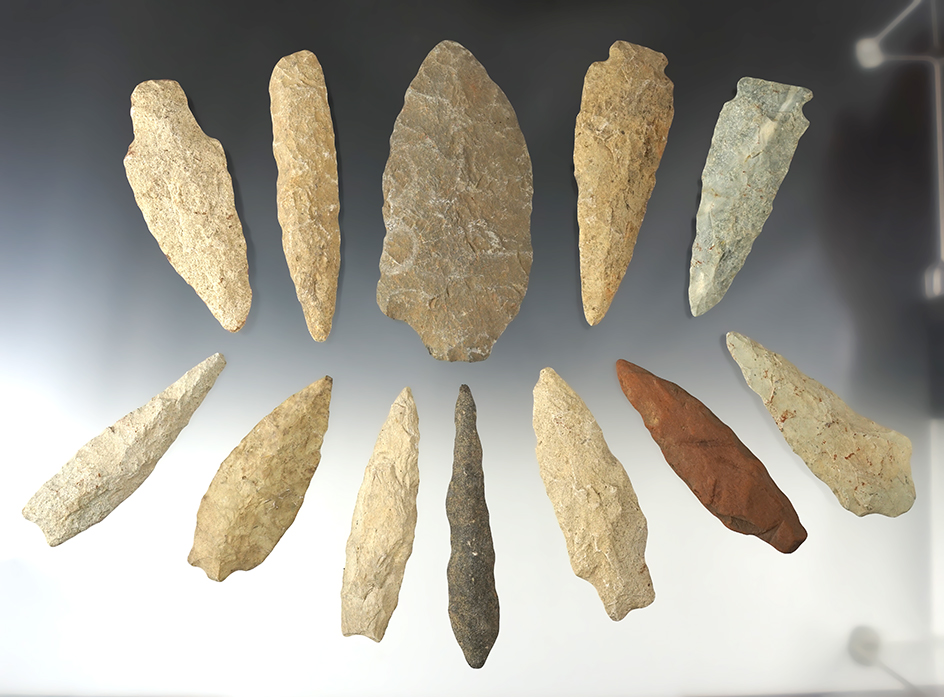 Set of 12 nice points found in the Eastern U.S. The largest is 4 1/4".