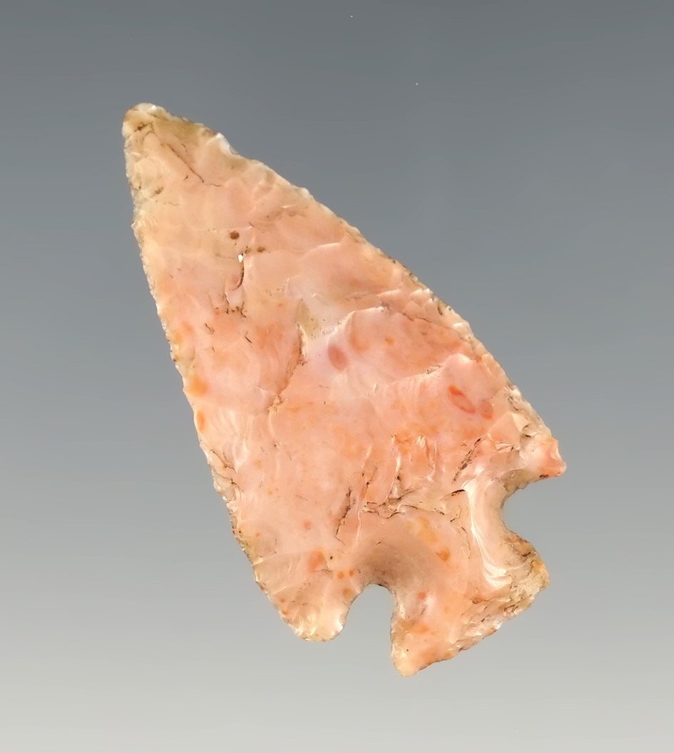Beautiful 1 7/16" Ohio Corner Notched point made from high-grade Flint Ridge flint.