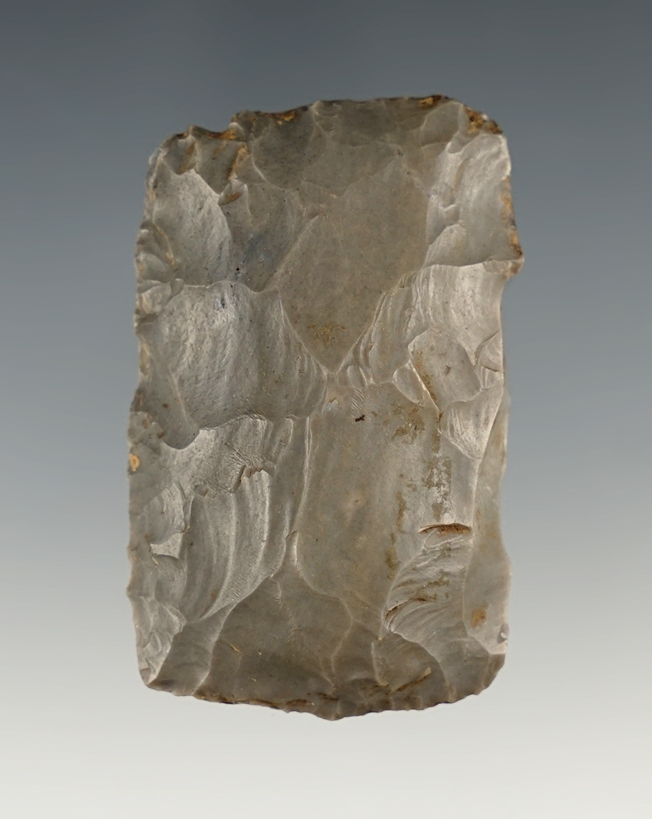 Heavily patinated 2" Paleo Square Knife found in Harrison Co., Ohio.