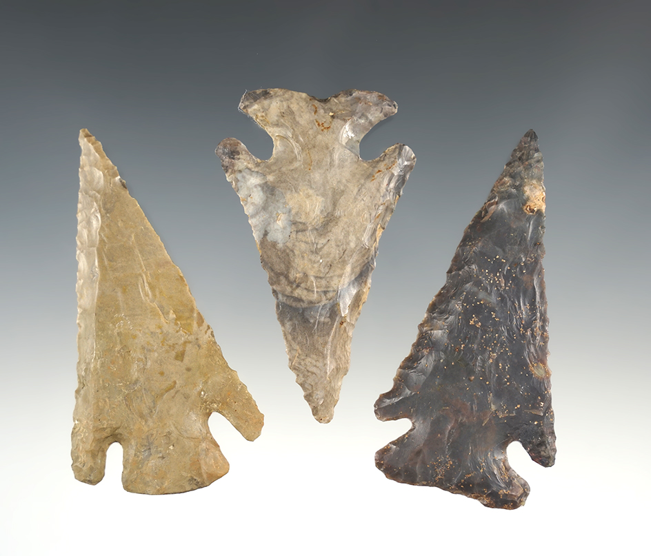 Set of 3 Restored Ohio Archaic points. All 3 were restored by Jim Beckman in 1994.