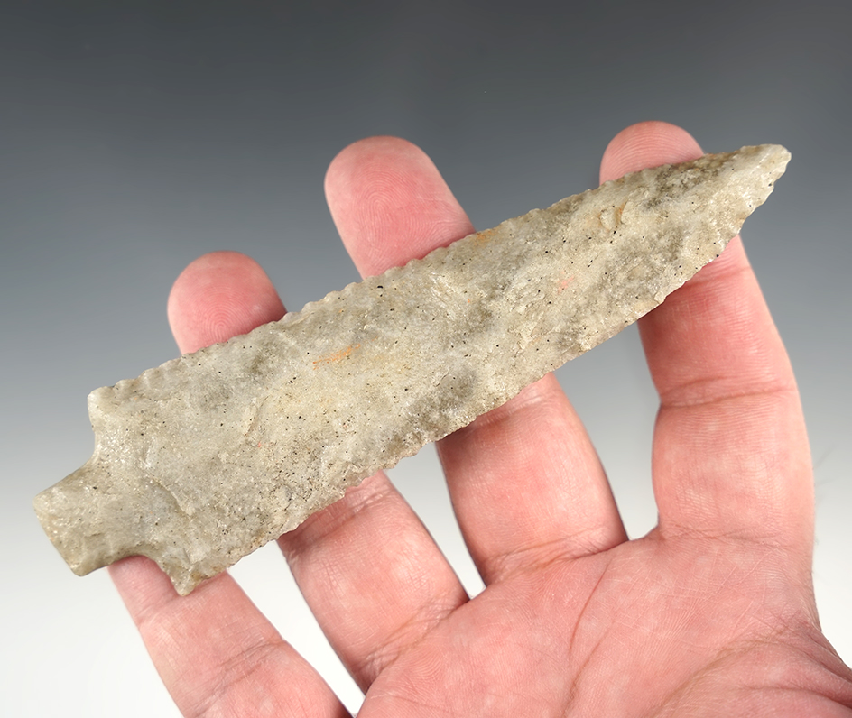 5 1/4" Pickwick style point made of Tallahatta Quartzite ("snowflake" quartz).