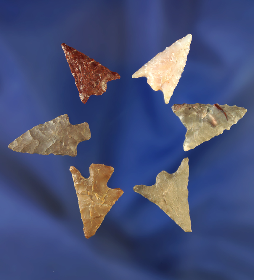 Set of six arrowheads, largest is 13/16".