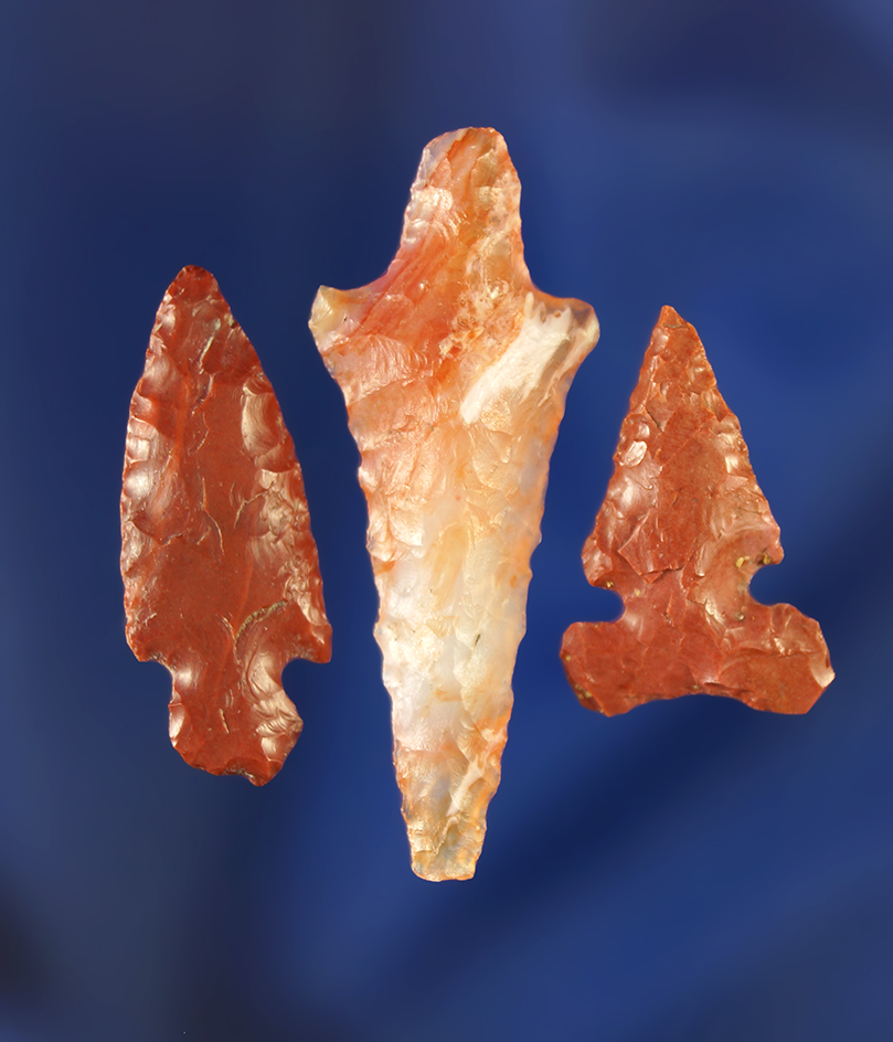 Set of three colorful Columbia River Gempoints, largest is 1 7/16".