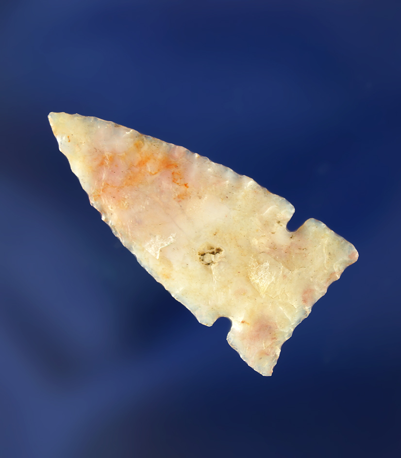 Thin and exceptionally well flaked 1 1/8" Desert Delta sidenotch with micro-notches