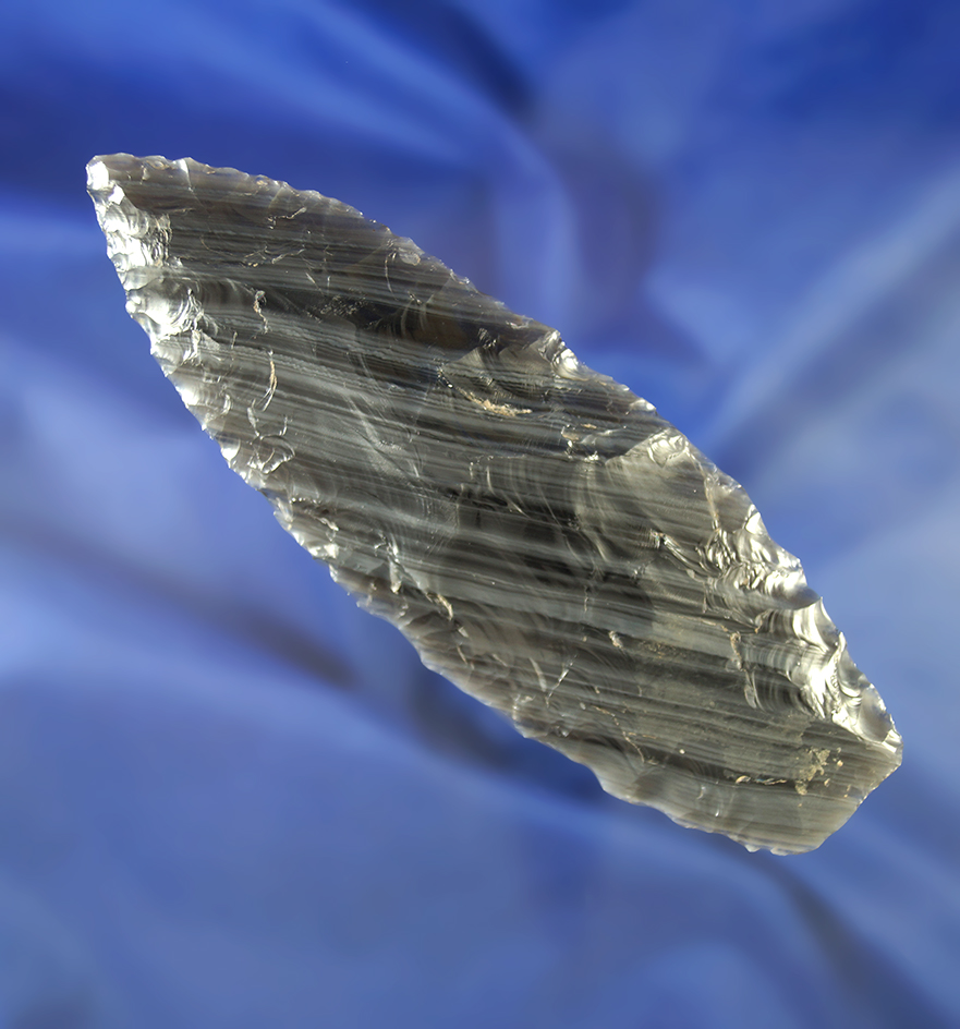 4 15/16" Squared base knife made from beautifully banded obsidian. Byrd COA.