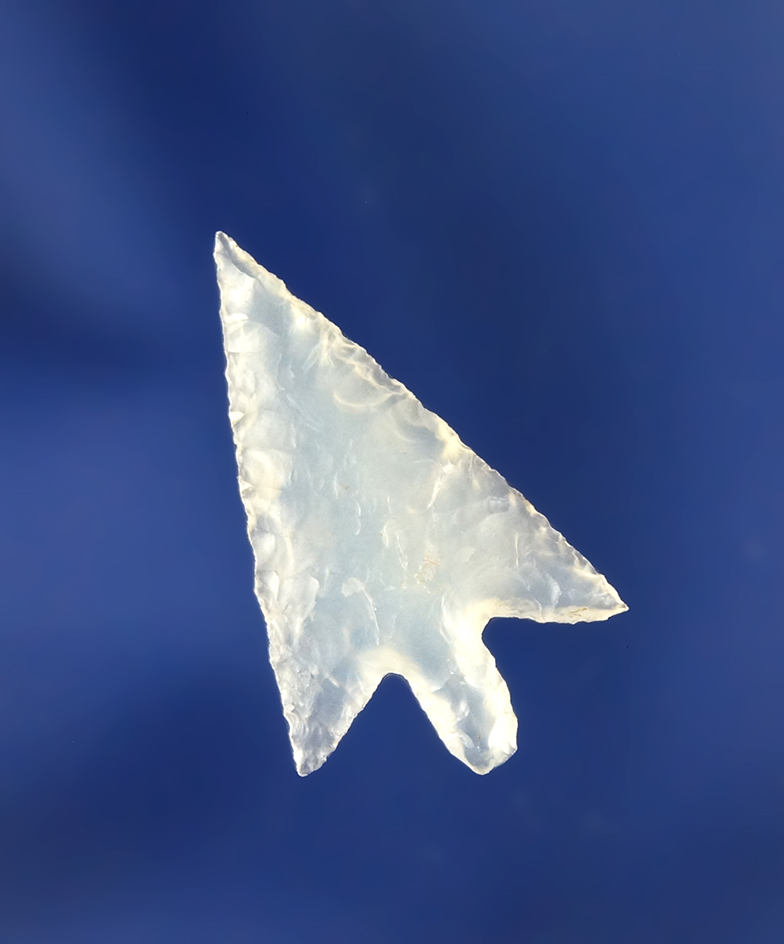 Very fine Columbia Plateau made from ice agate that is 1" long. Found by Lynn Woodcock