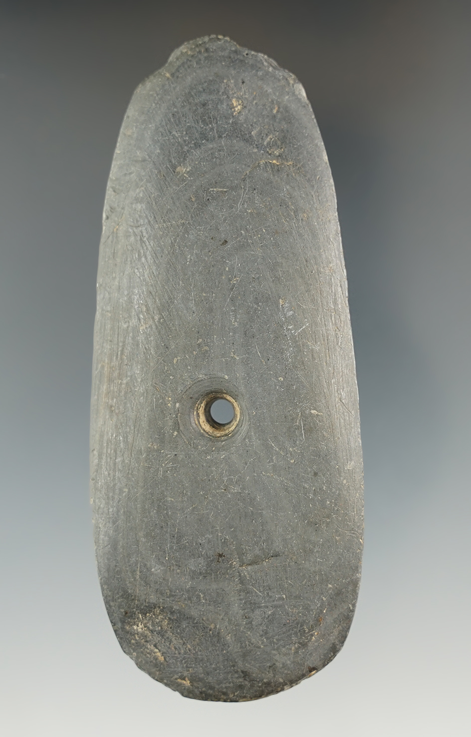 4 1/8" Hopewell Pendant made from Banded Slate, found in Darke Co., Ohio. Ex. Everett Cull