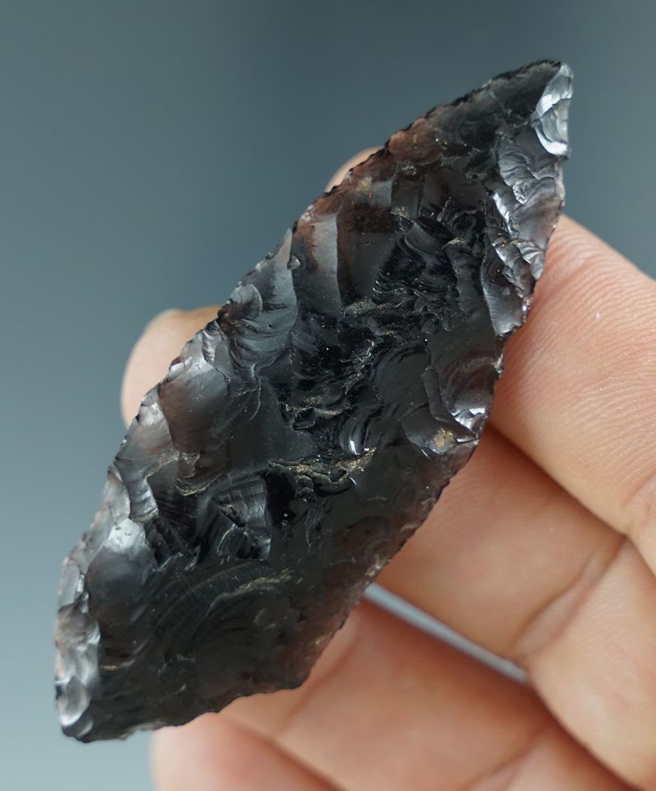 2 5/8" early Cascade Shouldered made from semi translucent obsidian found in Oregon.