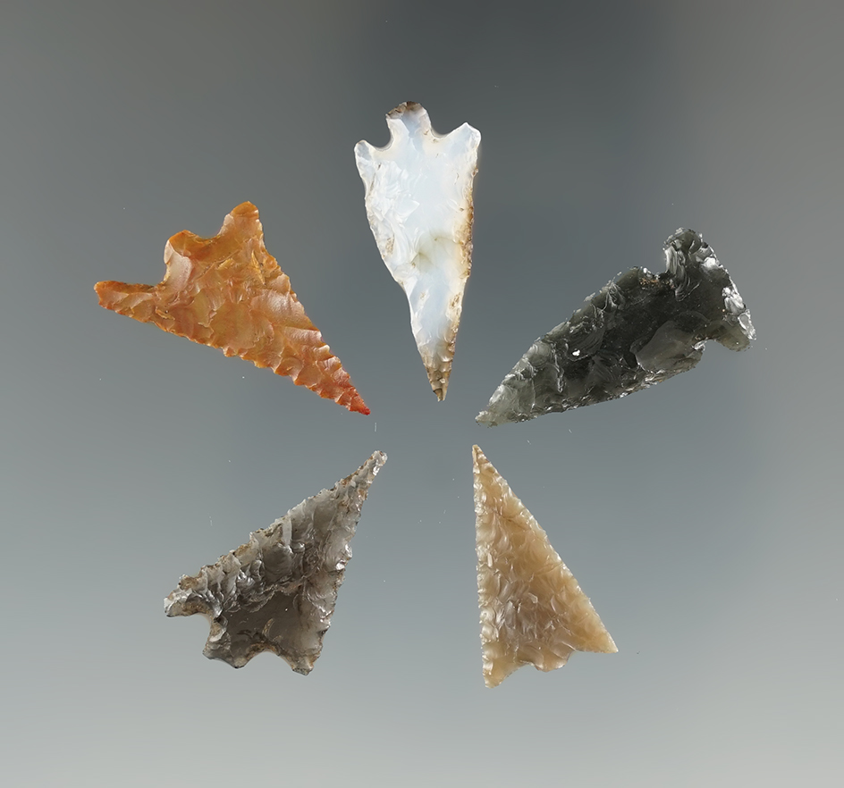 Set of five assorted points made from quality material found near the Columbia River.