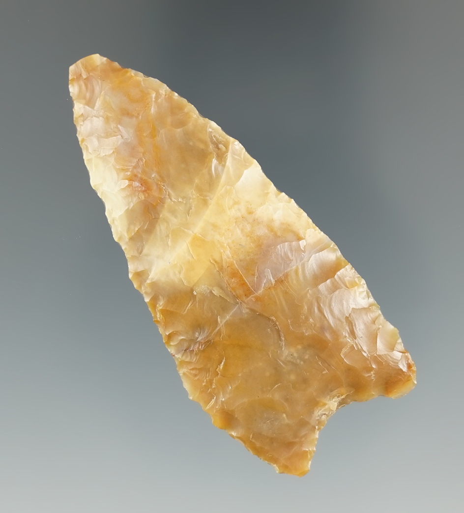 2 1/2" Columbia River Mule Ear - beautifully colored mottled flint. Washington.  Bennett COA