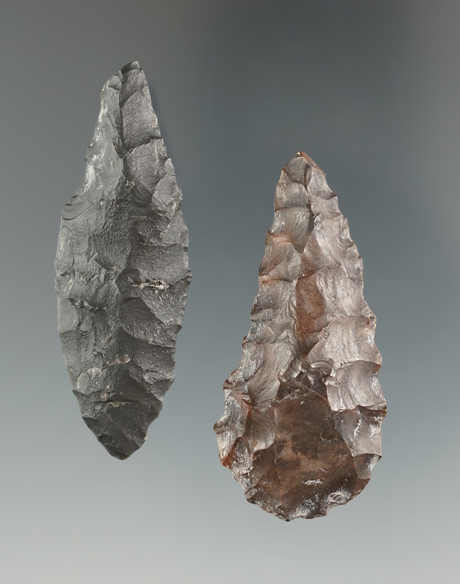 Pair of points found in Oregon including a 2 1/16" Paleo Lind Coolee - pictured in Overstreet